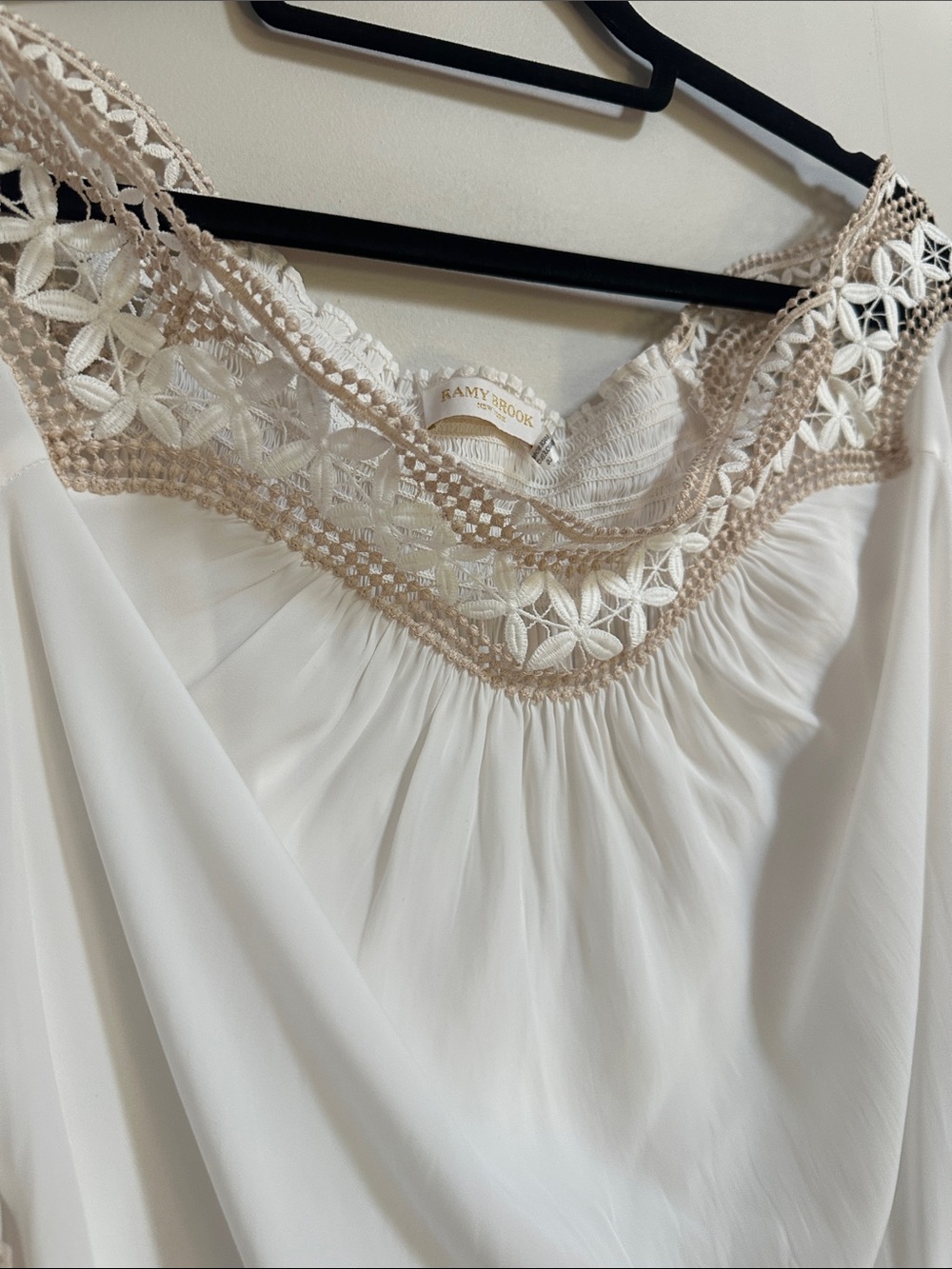 Ramy Brook White Off-Shoulder Blouse with Beige Crochet Trim - Picture 4 of 5